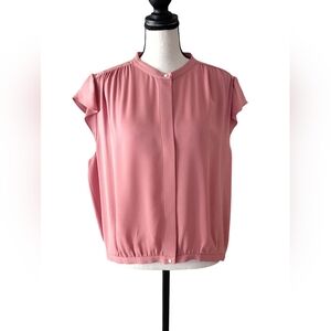 Theory 100% Silk Shirred Yoke Women's Short Sleeves Blouse NWOT Size Large